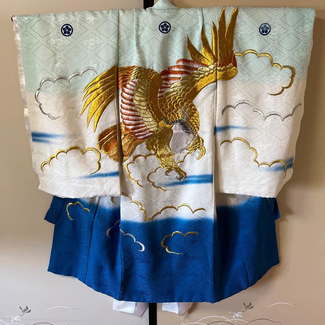 【訳あり】お宮参り 七五三  スカイブルー×金糸鷹