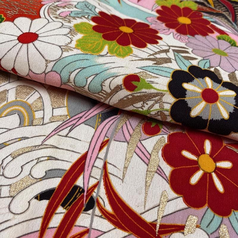 509ag20◎七五三 三歳 女の子 アンティーク着物のみ レトロ 金彩 白◎