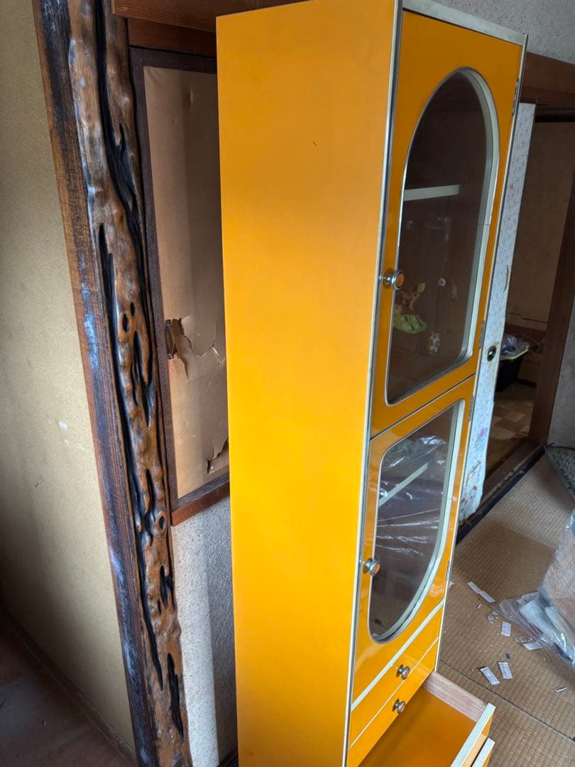 食器棚 昭和レトロ レトロポップ オレンジ イエロー キャビネット 収納棚 本棚