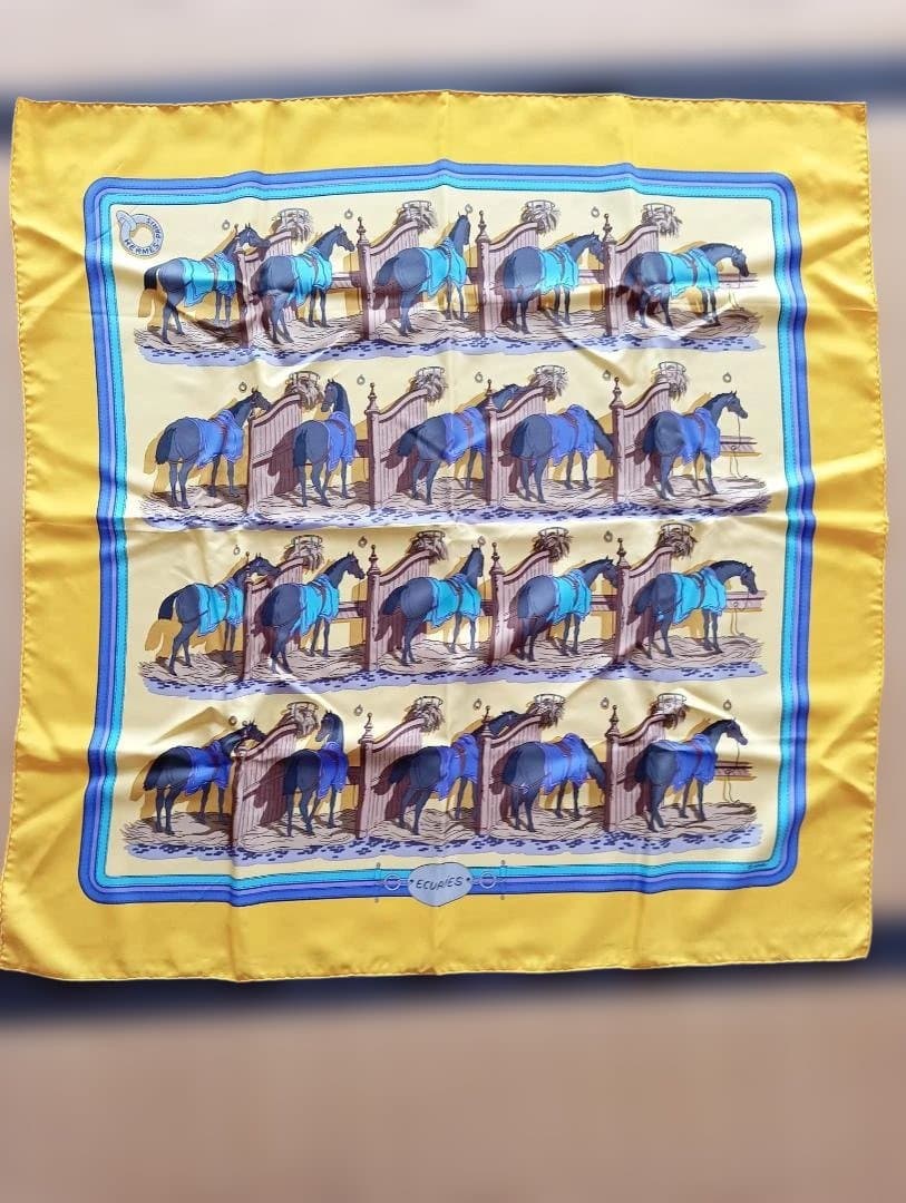 エルメス カレ90 ecuries 厩舎 スカーフ イエロー 美品