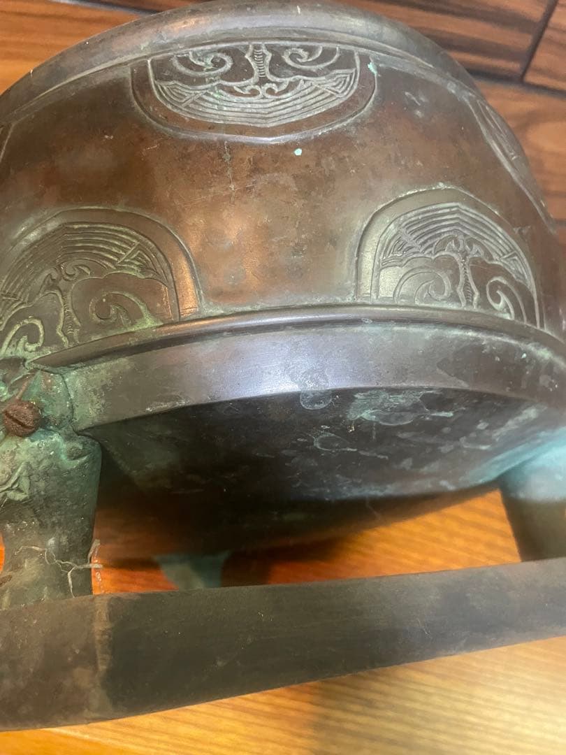古銅　火鉢　獣三つ足　木台付き　骨董