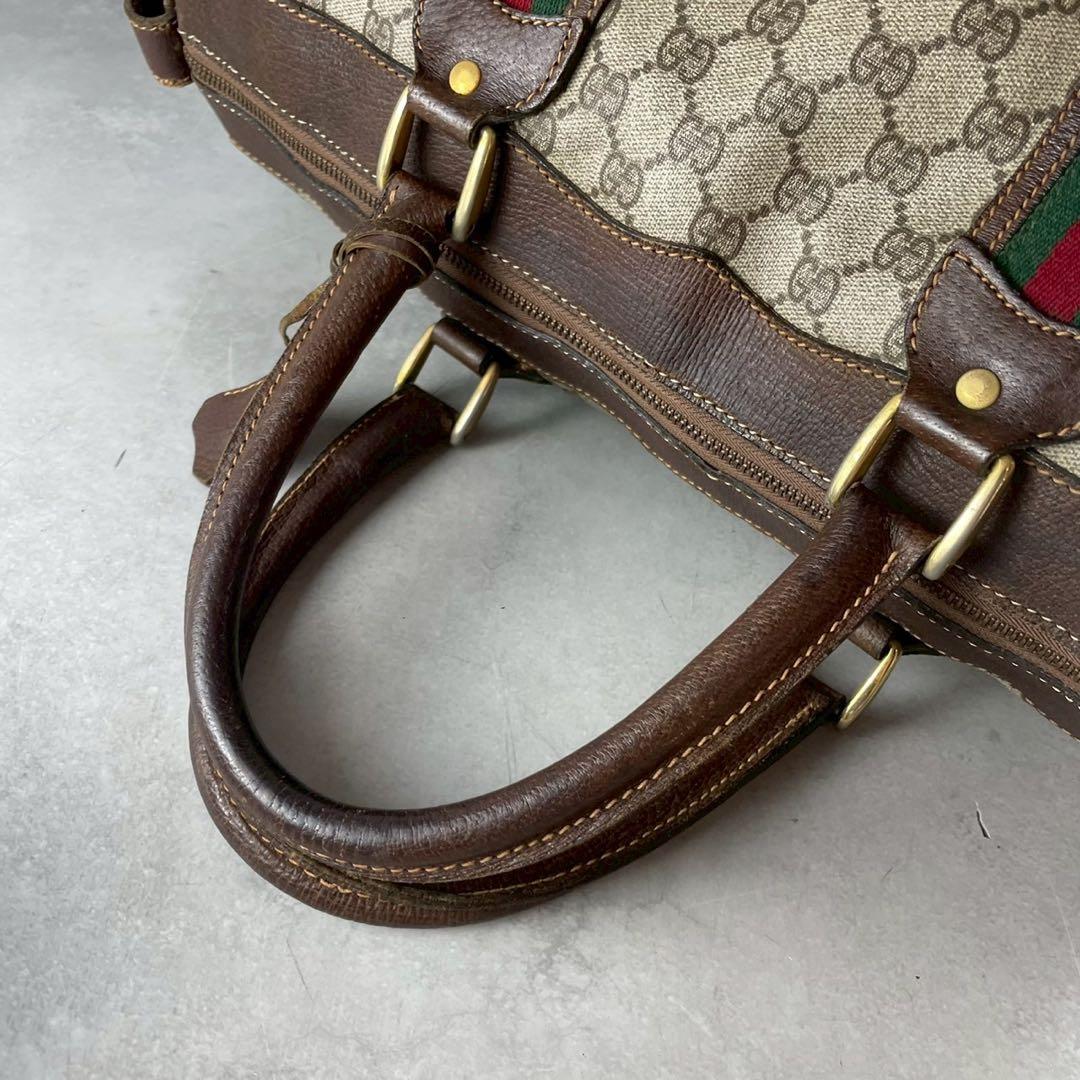 美品✨GUCCI バンド ボストンバッグ gg シェリー PVC ベージュ大容量