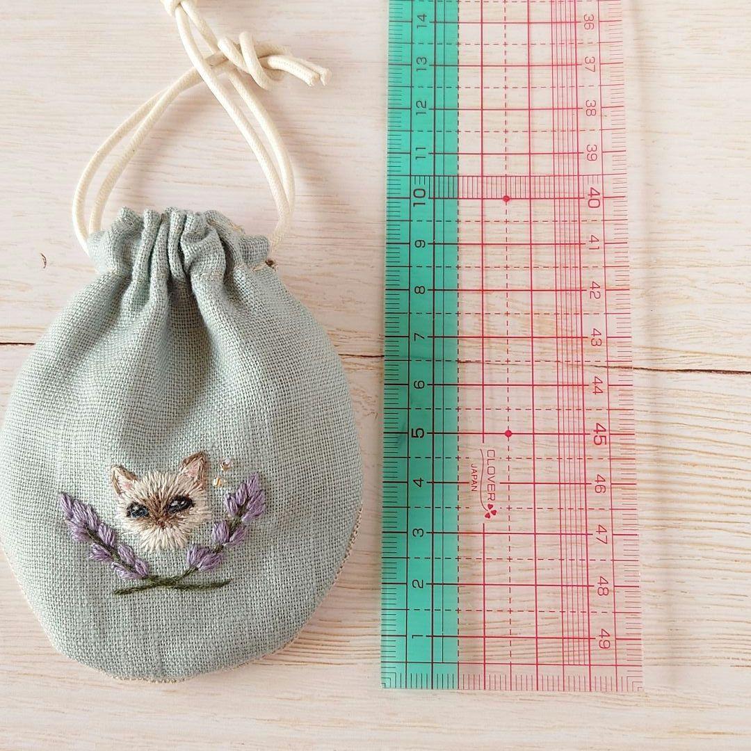 ちっちゃな巾着サシェ/詰替えタイプ【シャム猫とラベンダー】