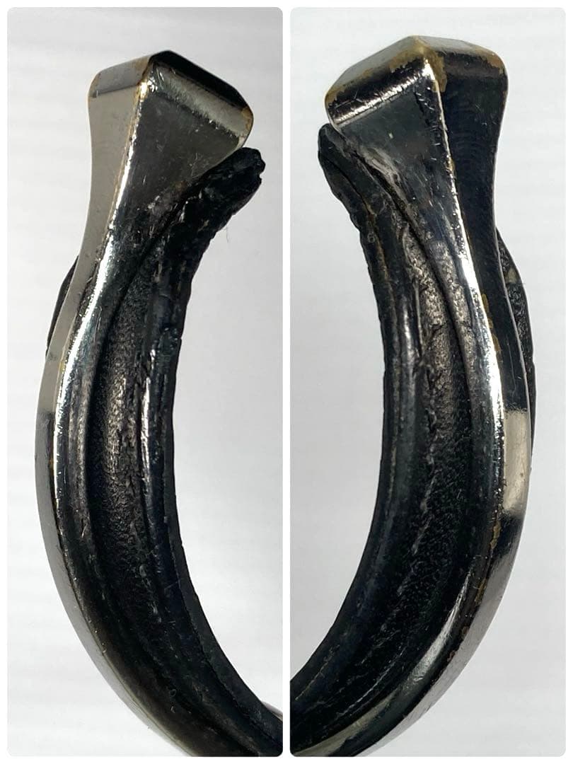 HERMES エルメス　レザー　シルバー金具　バングル　ブレスレット　ブラック