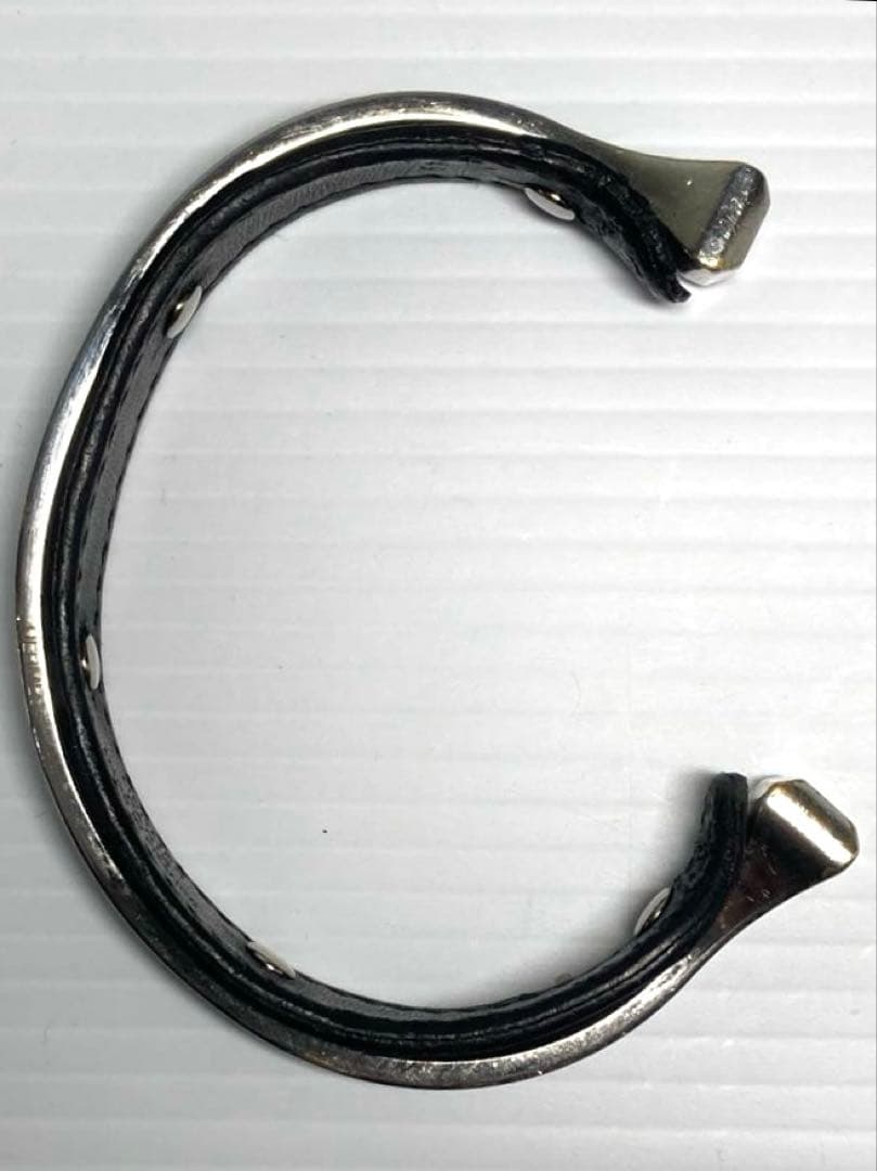 HERMES エルメス　レザー　シルバー金具　バングル　ブレスレット　ブラック