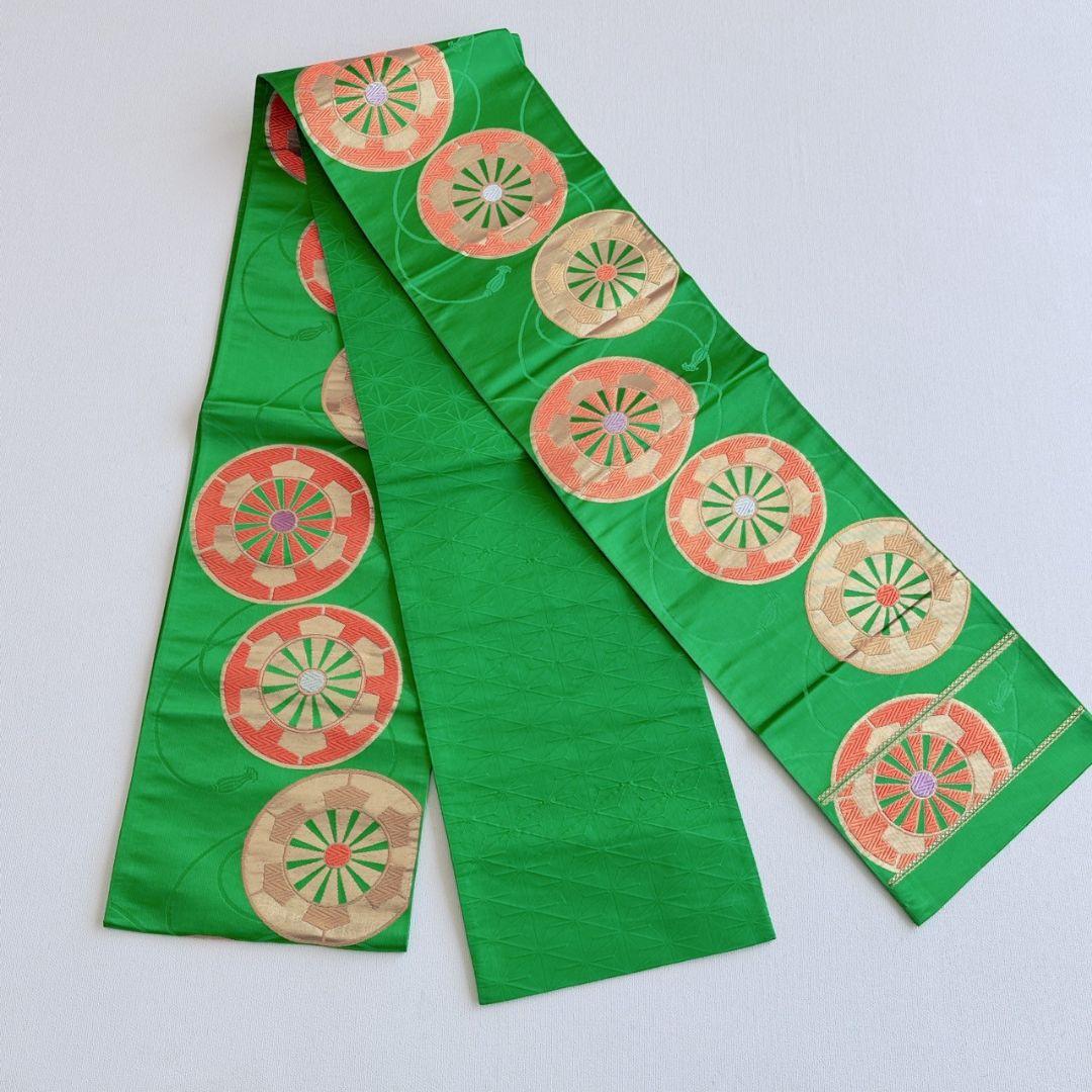 フルセット　七五三　７歳女の子　白系　蝶梅竹　レトロ　緑袋帯　簡単半衿　7075