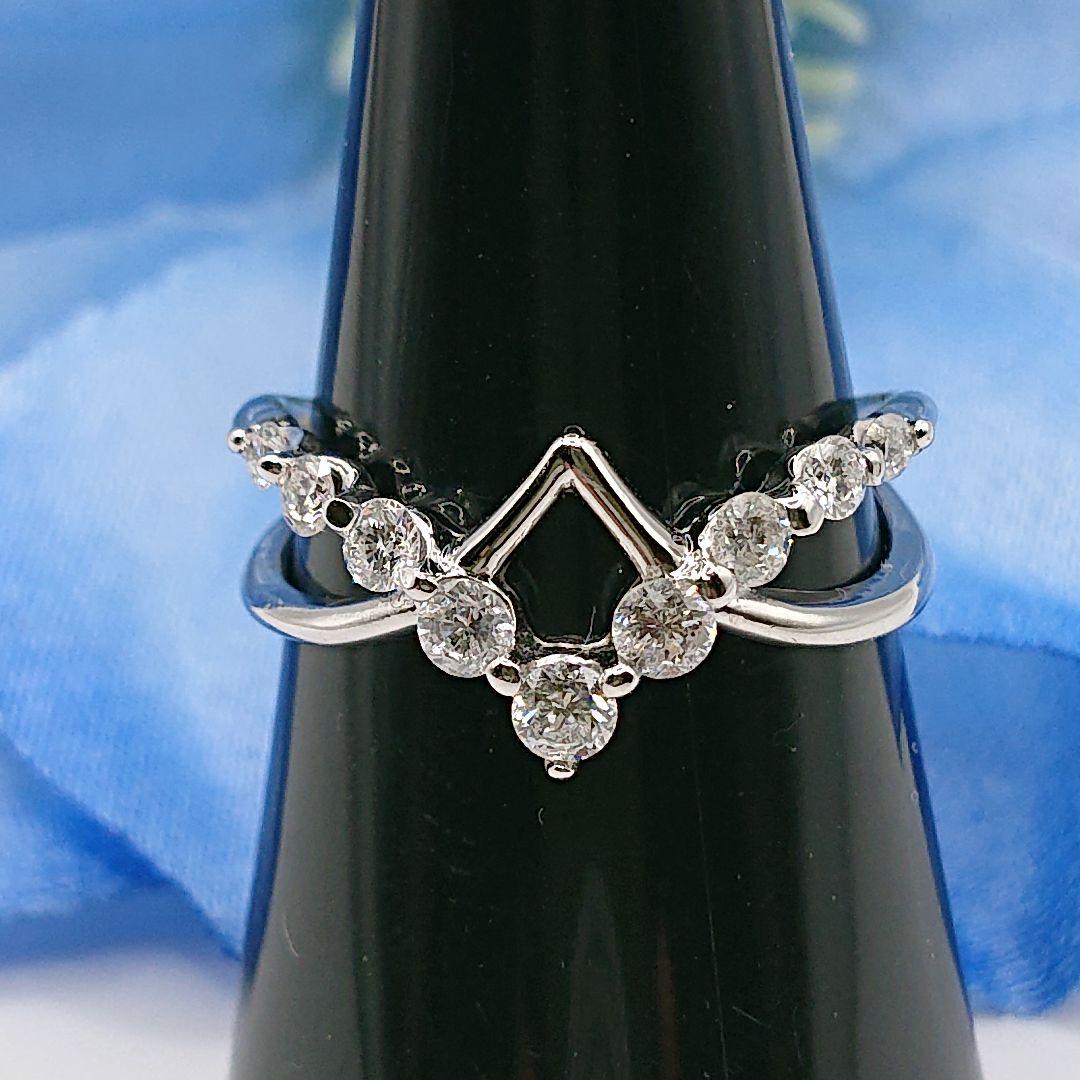 天然ダイヤモンド オープンリング ダブルV字リング Pt900 プラチナ900