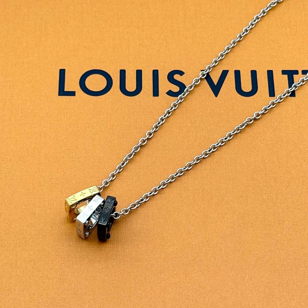 美品 ルイヴィトン ネックレス ペンダント モノグラム ボールド 3連 メタル