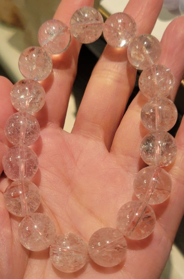 ！レア！ヒマラヤピンクマニカラン水晶　キラキラ結晶　ブレスレット　贅沢12㎜珠