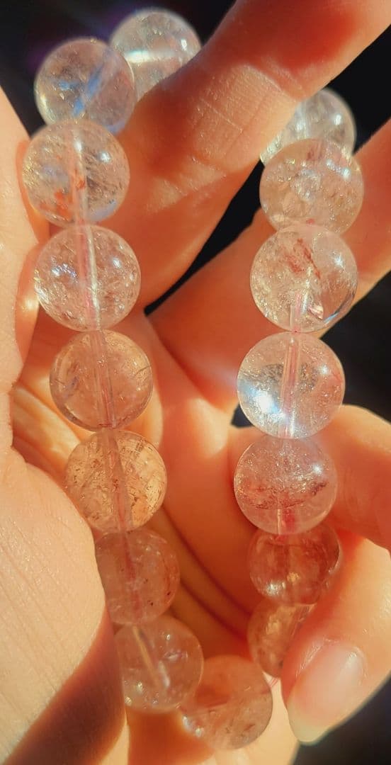 ！レア！ヒマラヤピンクマニカラン水晶　キラキラ結晶　ブレスレット　贅沢12㎜珠