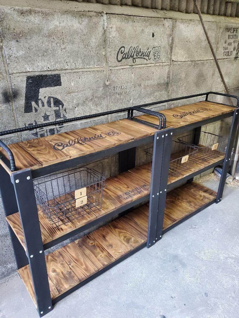 【かごつき】男前インテリア　棚　２台　植物　多肉植物　インダストリアル 0115