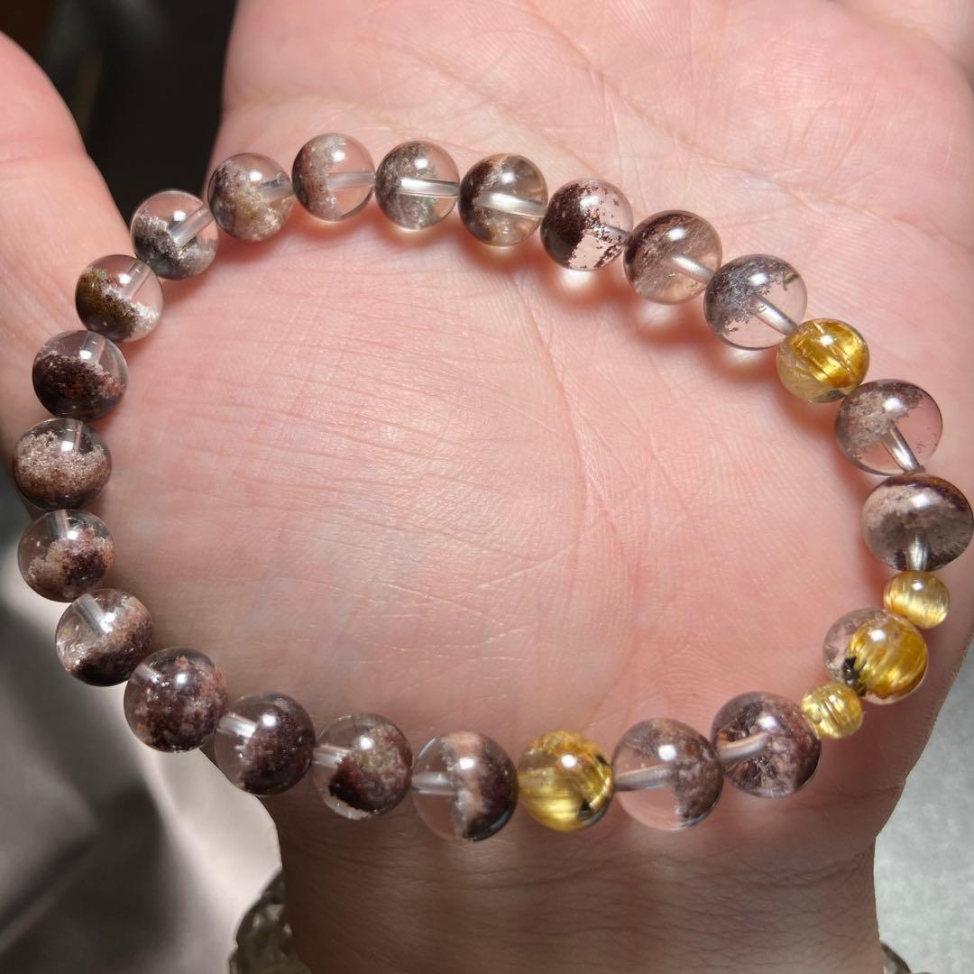 極上　ガーデン＆キャッツアイタイチンルチルクォーツ　ブレス