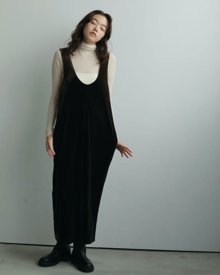 anuke Velour Uneck Onepiece ブラウン 38