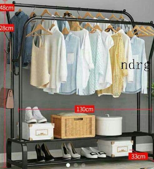 ハンガーラック2段メッシュ棚付きコートハンガー 洋服ハンガQ