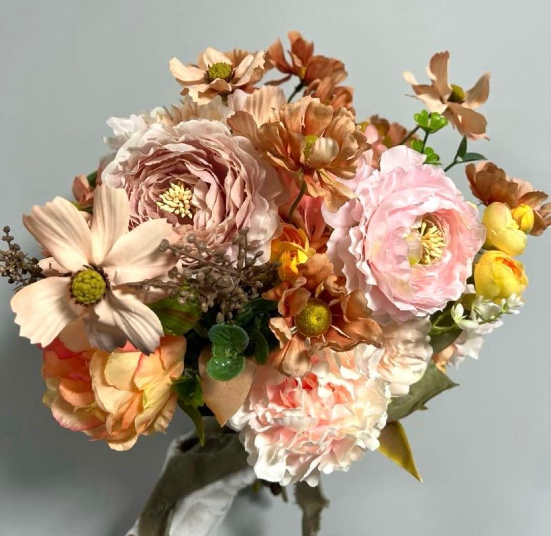 ウエディングブーケ　造花　ピンク オレンジ ベージュ