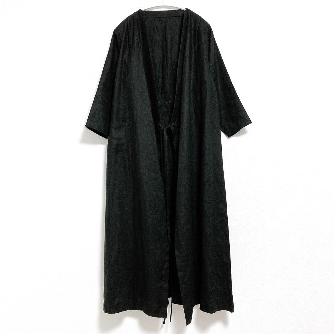 働衣　ドーイ　DOI　リネン　ガウン　ロング　コート　黒　F