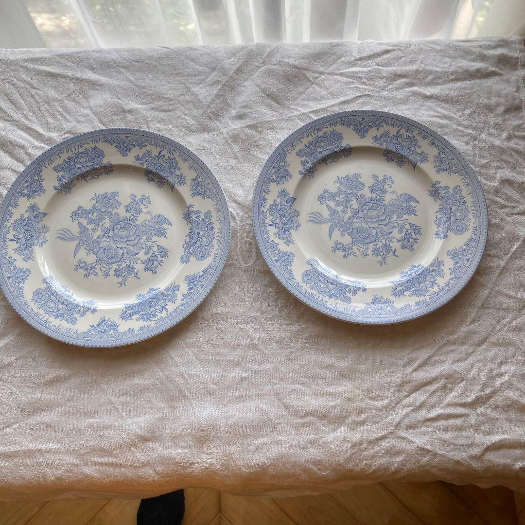 青い花柄の陶磁器皿 2枚セット　バーレイ　アジアンティックフェザンツ