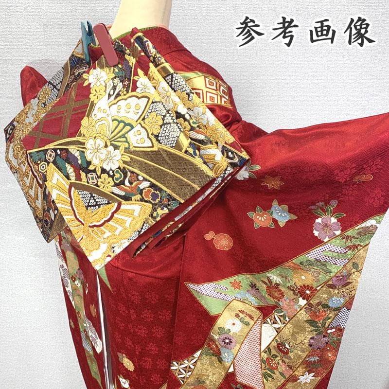 506z6〇京都きもの友禅 高身長な方 振袖 地紋 金彩 金駒刺繍 赤〇成人式