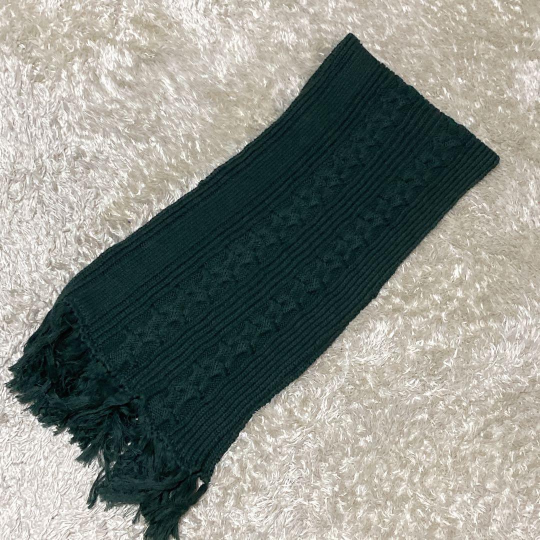 希少　新品保管品　バーバリー　現行タグ　ケーブル編マフラー　コットン深緑グリーン