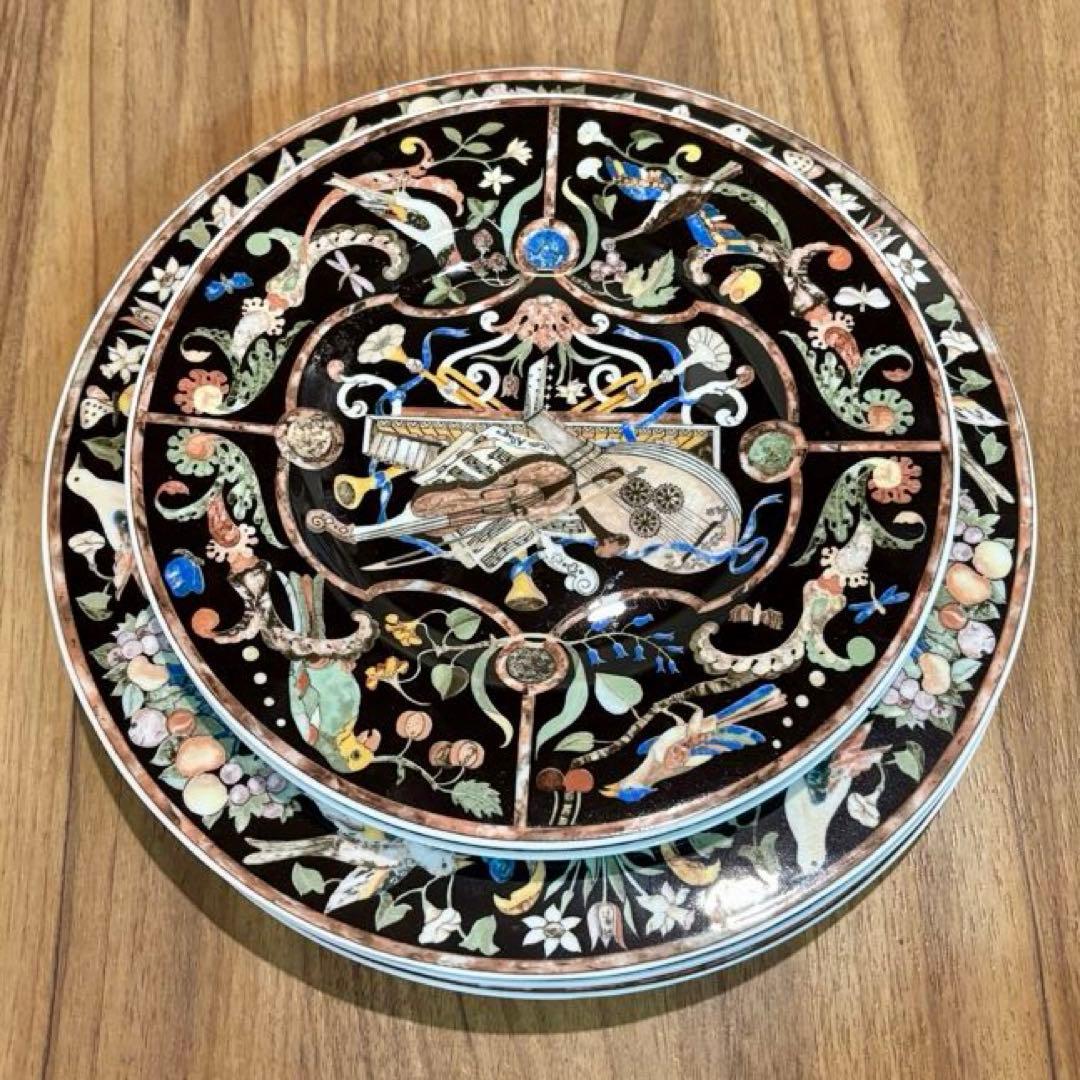 ビレロイアンドボッホ 装飾柄 絵皿 バイオリン等の楽器類 植物柄 ブラック 黒