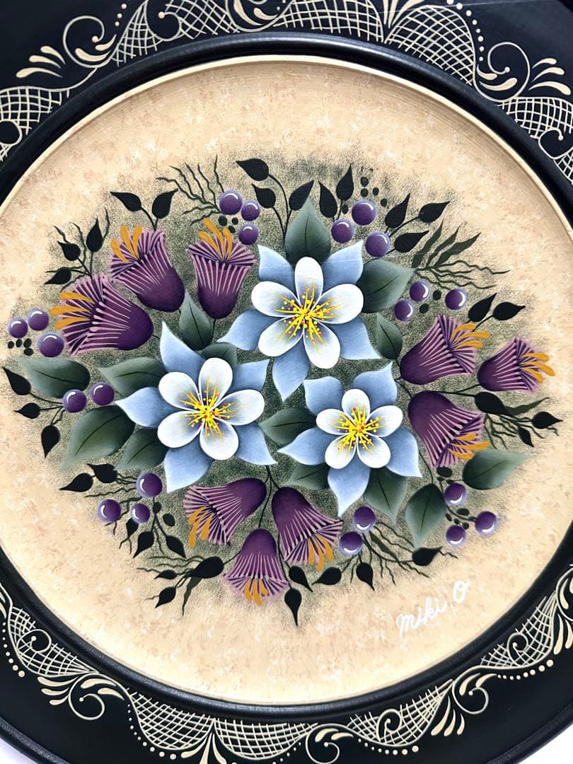 お洒落❇️フラワー ダブルビード プレート（トールペイント）ゲイル・アンダーソン