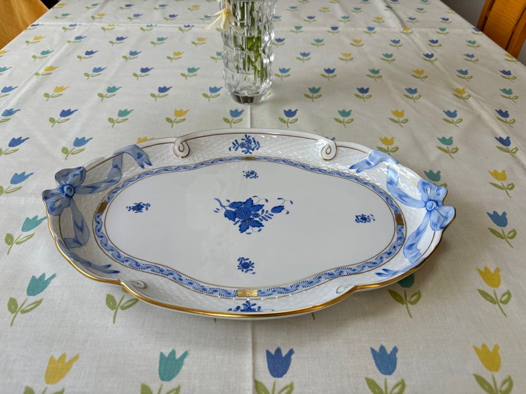 ヘレンド 大皿 40cm幅 リボン トレイ