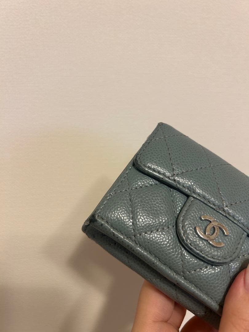 CHANEL スモールフラップウォレット　 ブルーグレー　マトラッセ三つ折り財布