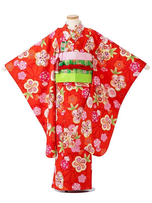 四つ身セット　ねじり梅柄　赤