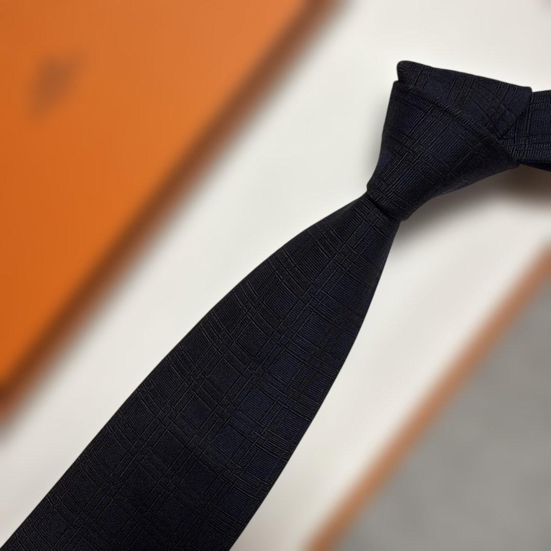 エルメス　ネクタイ　紺　チェック柄　シルクジャガード