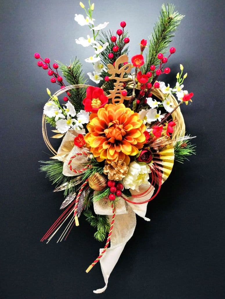 商品名【初華】❤️オレンジダリアのお正月リース ＊フラワーリース