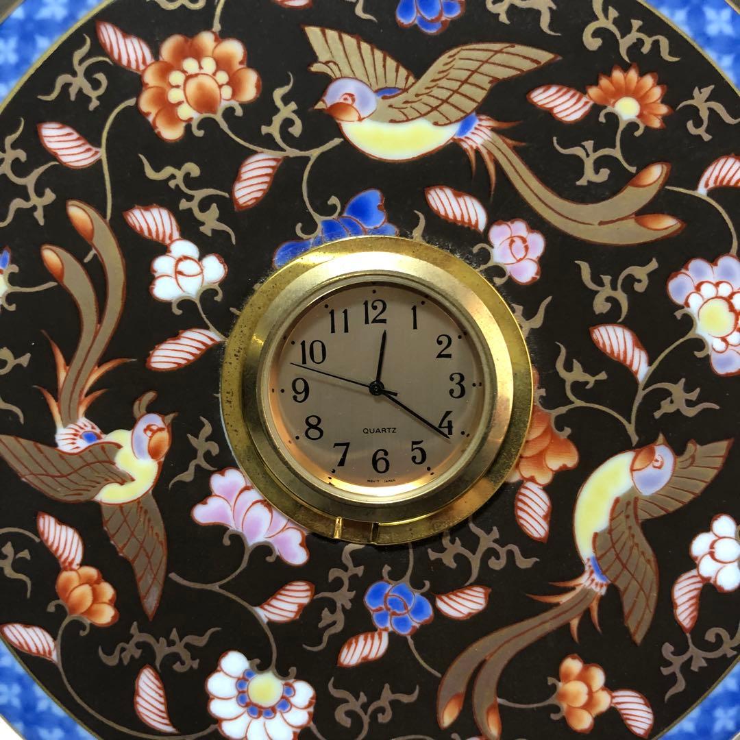 香蘭社　渕地黒絵花鳥紋　時計