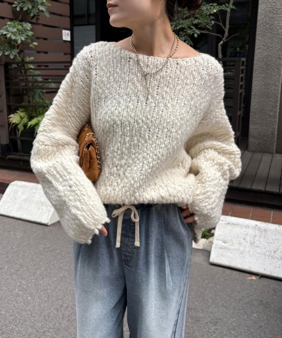 新品 入手困難 DOUDOU ウールスラブロービングニット オフホワイト