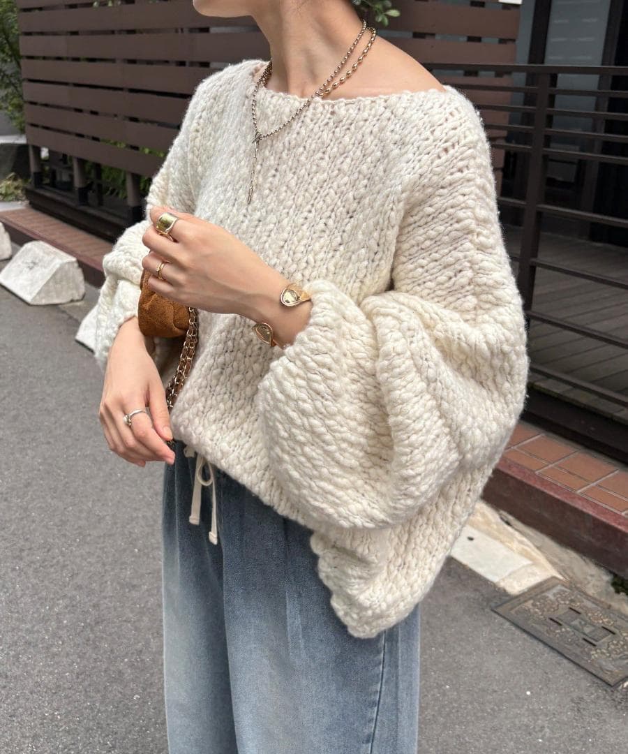 新品 入手困難 DOUDOU ウールスラブロービングニット オフホワイト