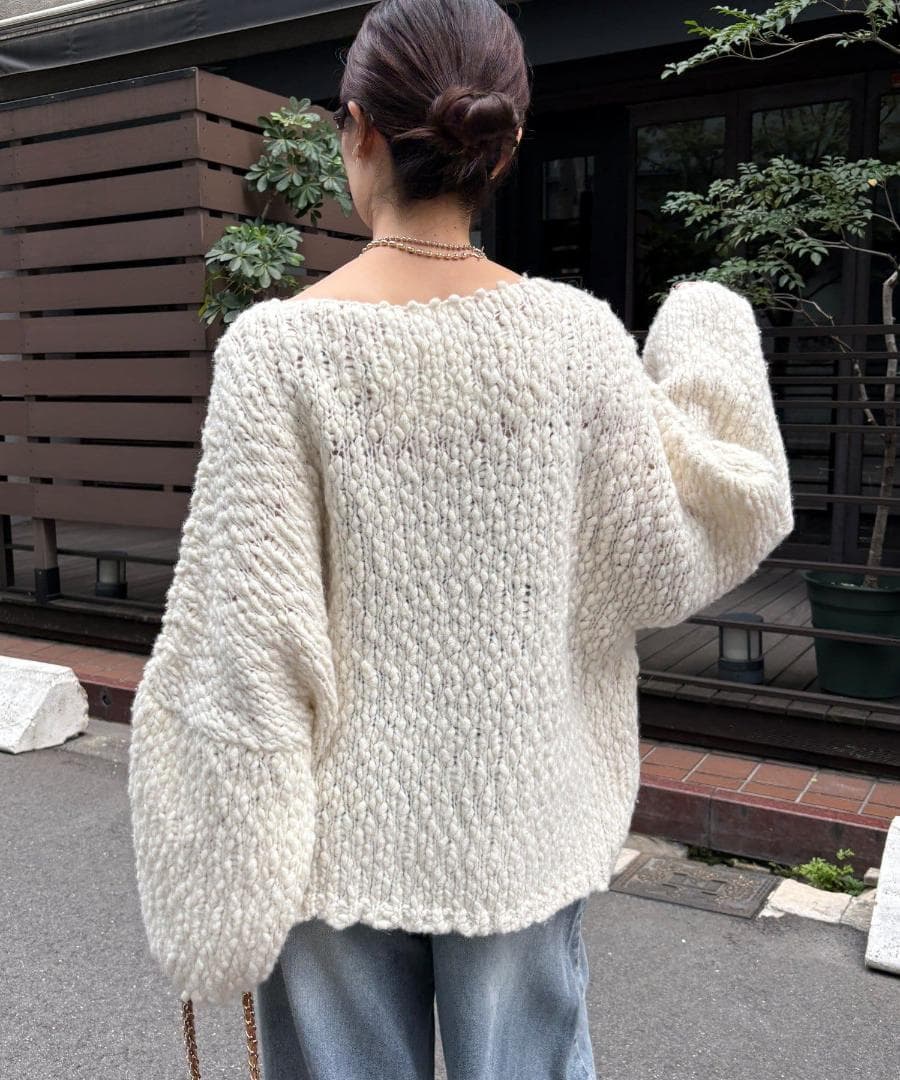 新品 入手困難 DOUDOU ウールスラブロービングニット オフホワイト