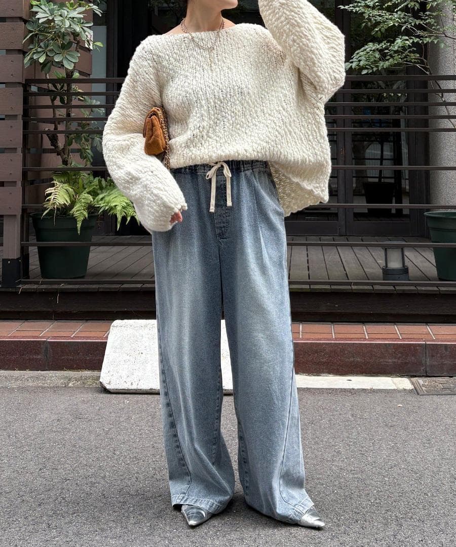 新品 入手困難 DOUDOU ウールスラブロービングニット オフホワイト