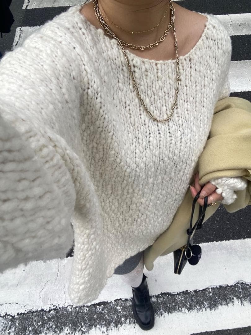 新品 入手困難 DOUDOU ウールスラブロービングニット オフホワイト