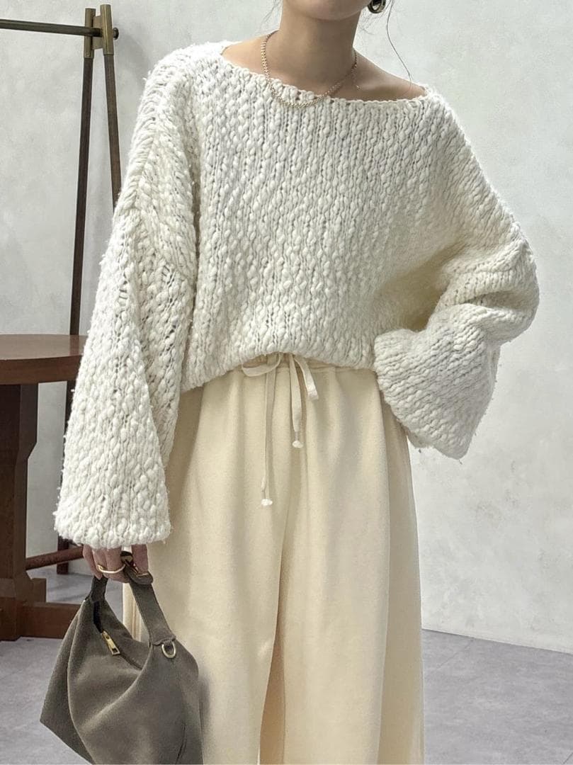 新品 入手困難 DOUDOU ウールスラブロービングニット オフホワイト