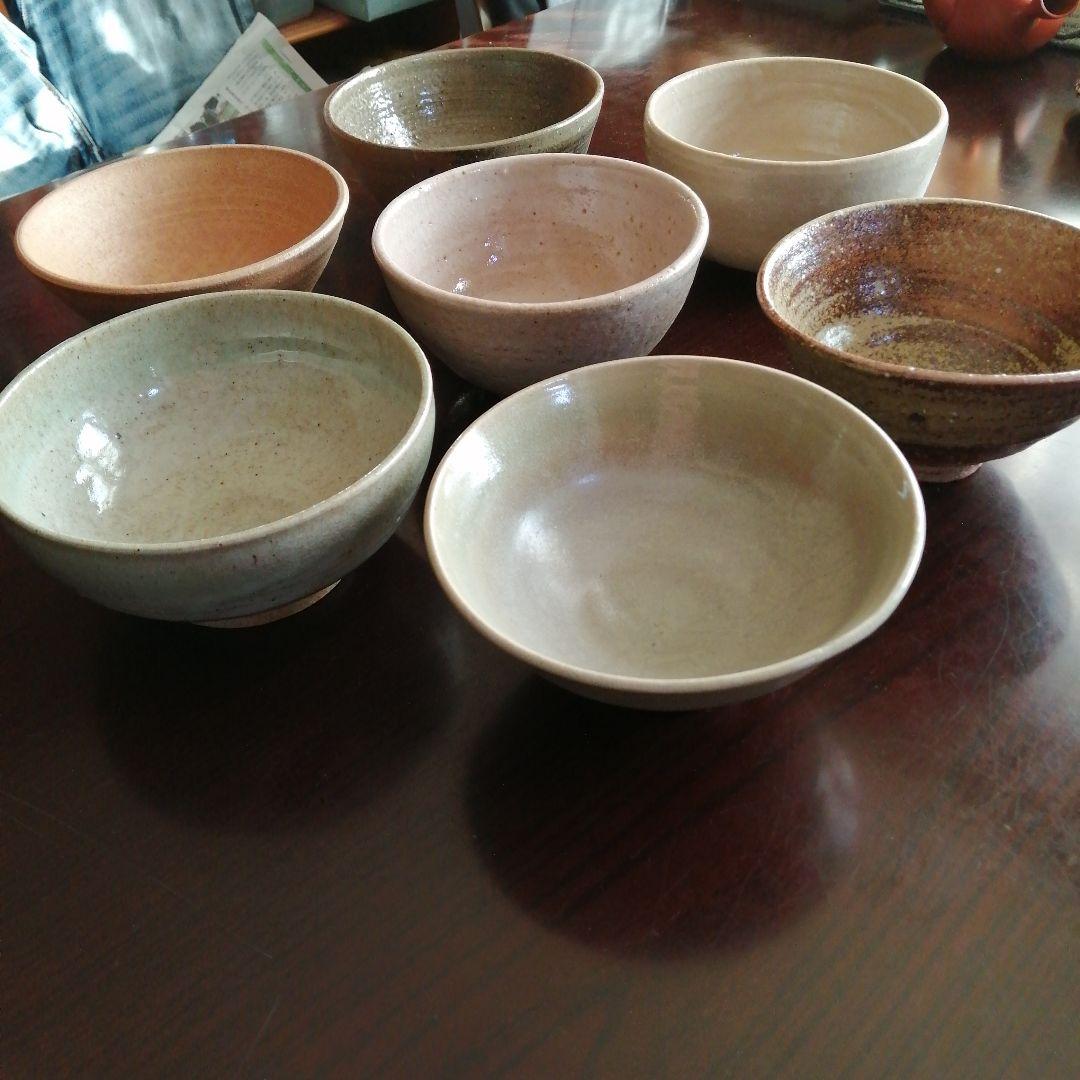 常滑焼　自然釉灰釉中鉢　7客　16～17cm