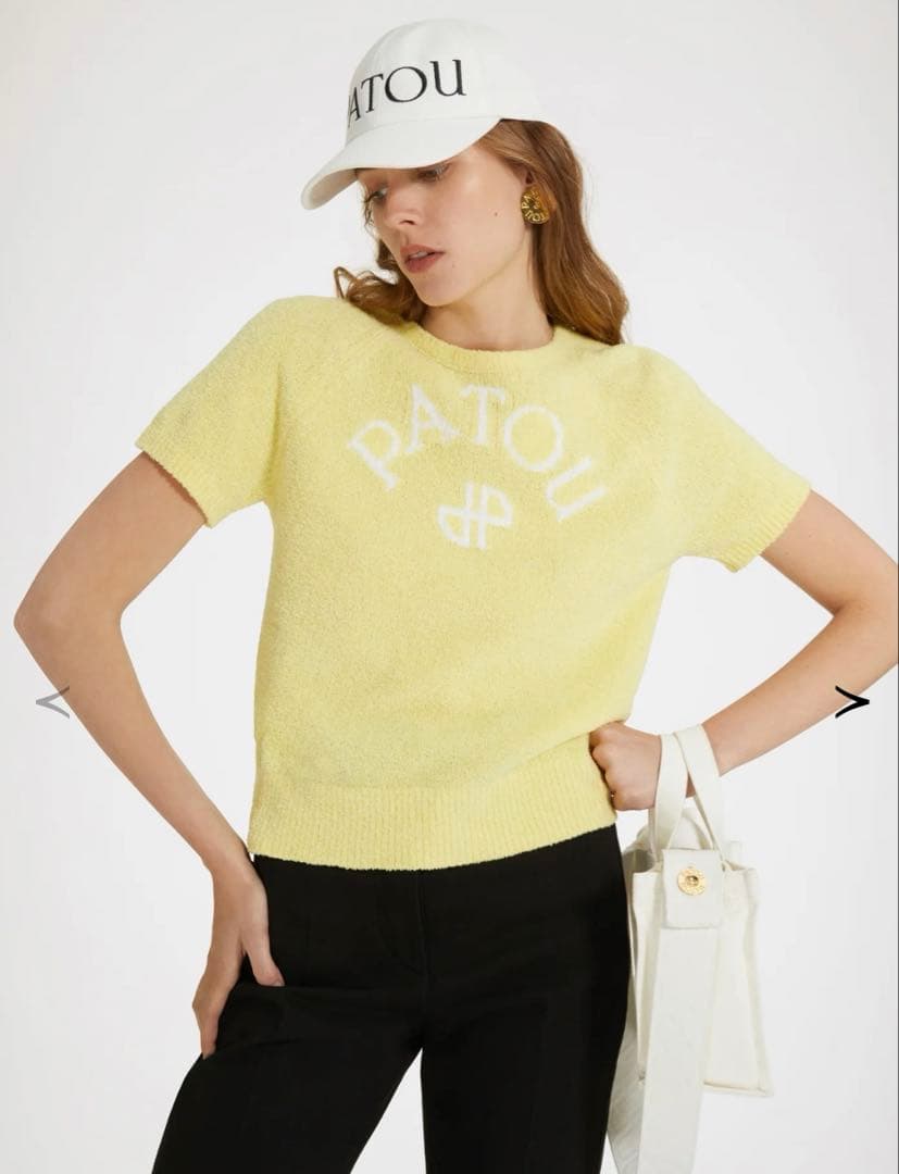 patou パトゥ オーガニックコットンジャカードニット ロゴ 黄色