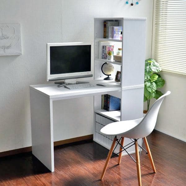【新品・送料無料】パソコンデスク 書棚付き 105幅 ホワイト L字型
