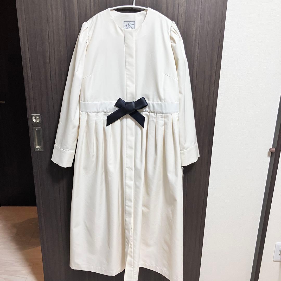 24SS セブンテン　マルチWAYコートワンピース　オフホワイト　リボン　M