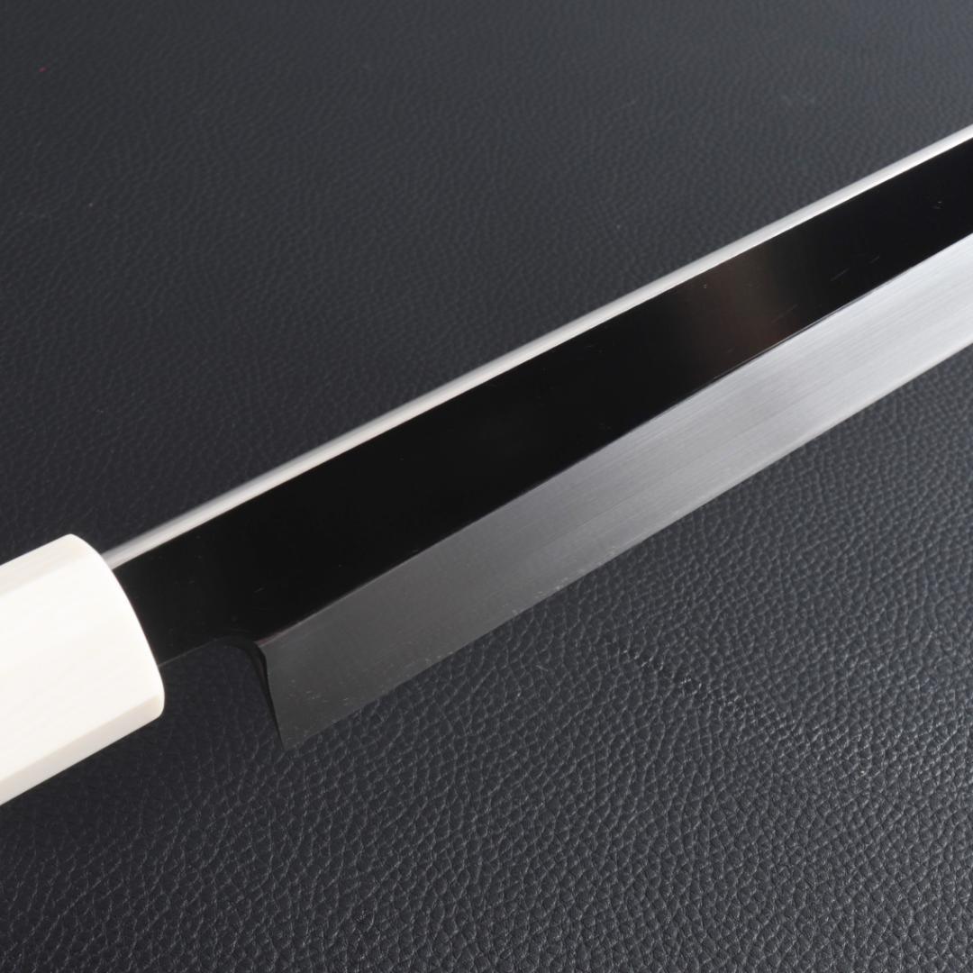 9841 切付柳刃包丁 尺一 刃は究極の切れ味 刺身包丁 人工象牙黒三本巻八角柄