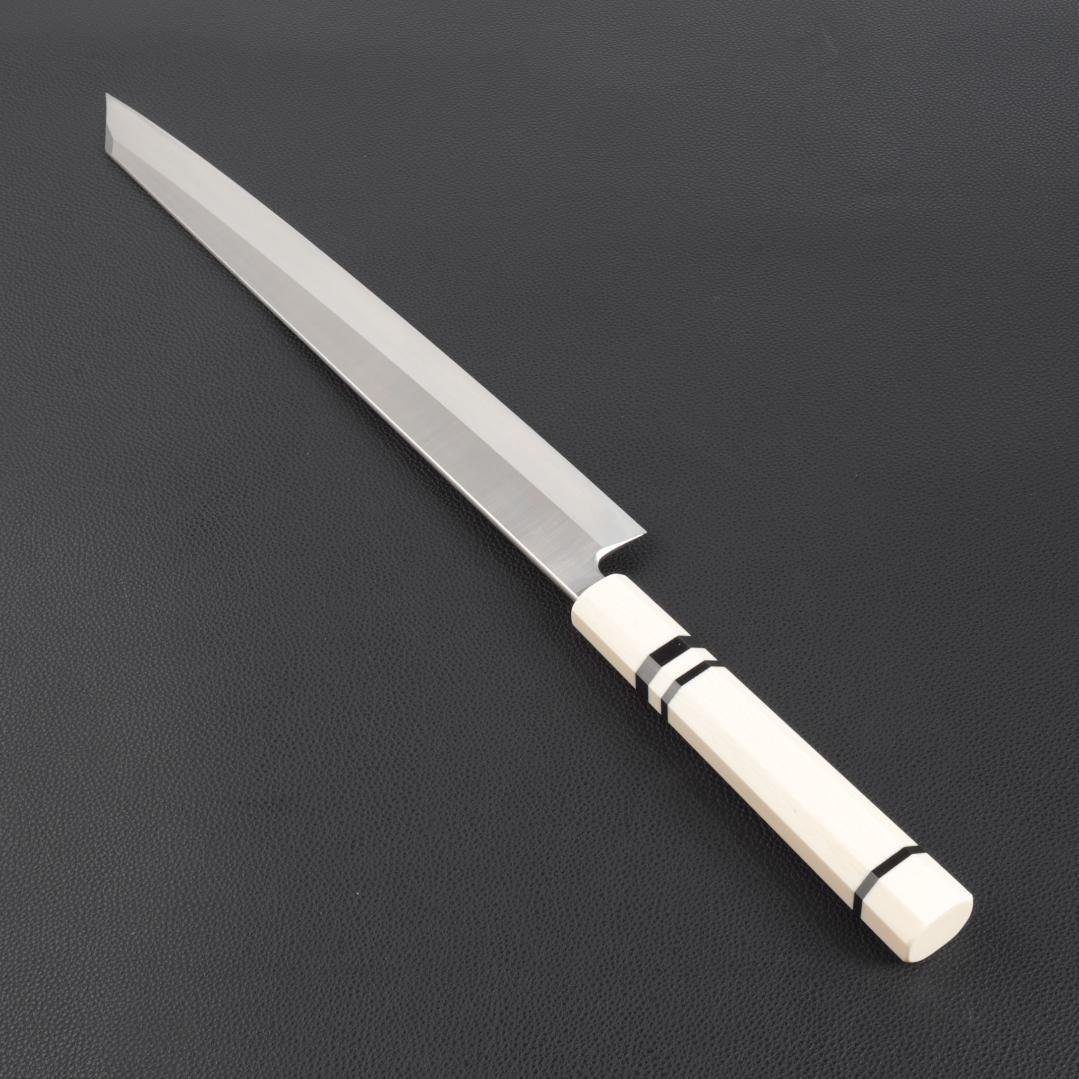 9841 切付柳刃包丁 尺一 刃は究極の切れ味 刺身包丁 人工象牙黒三本巻八角柄