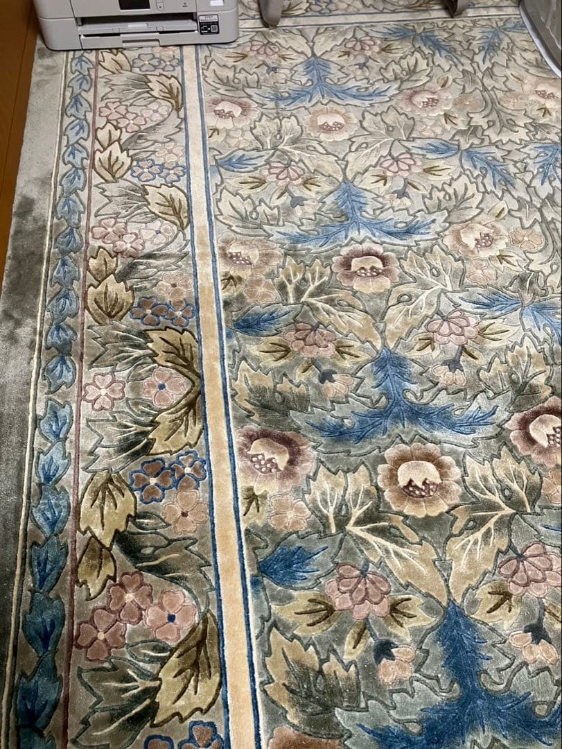 段通　絨毯　約3畳用　カーペット・ラグ・絹　シルク　242×245cm厚み1cm