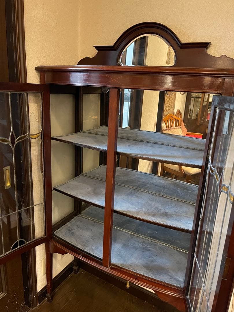 アンティーク木製キャビネット ステンドグラス付き