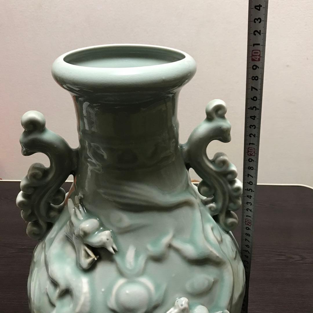 特大　中国花瓶　古美術　青瓷 陽刻龍紋　中国龍泉　龍泉窯 花瓶 美術品 骨董品
