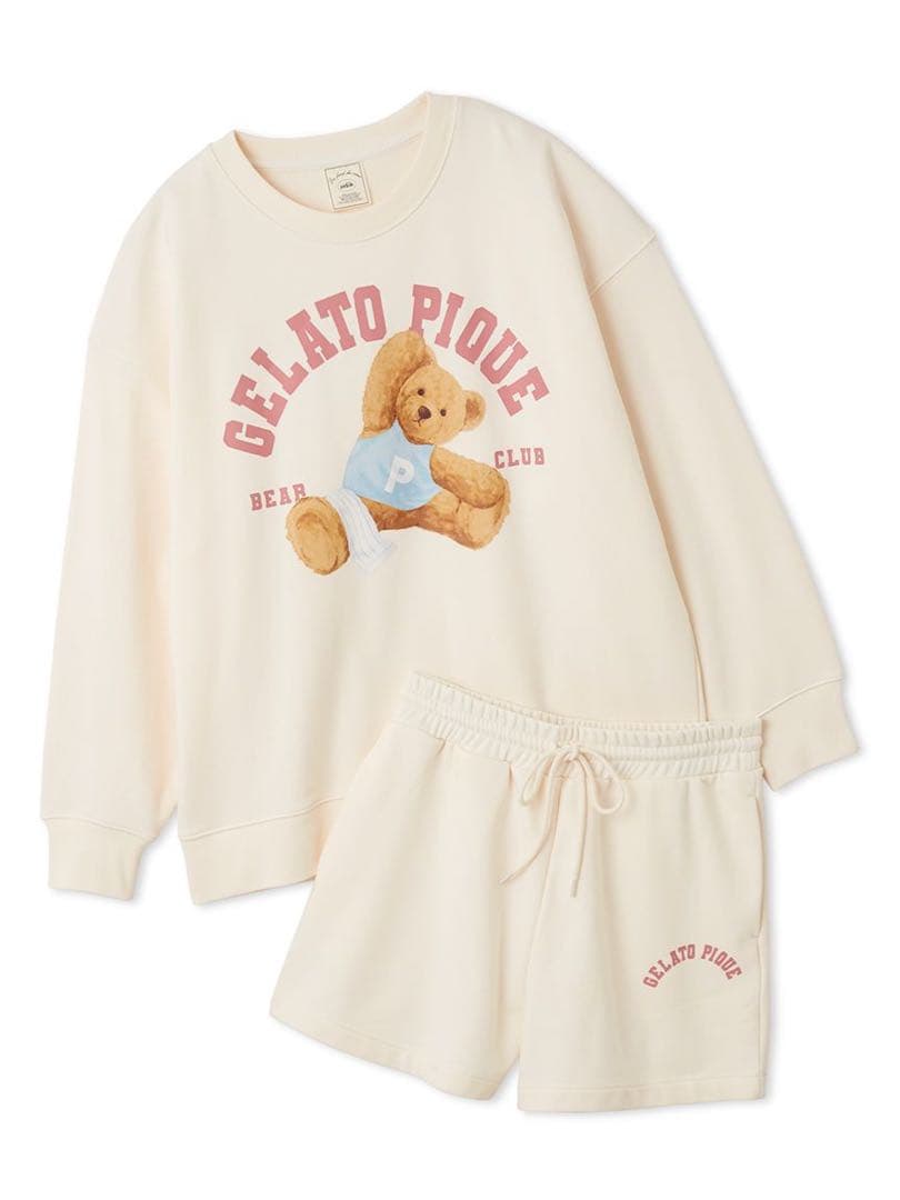 ジェラピケ スポーティーベア裏毛プルオーバー＆裏毛ショートパンツセット