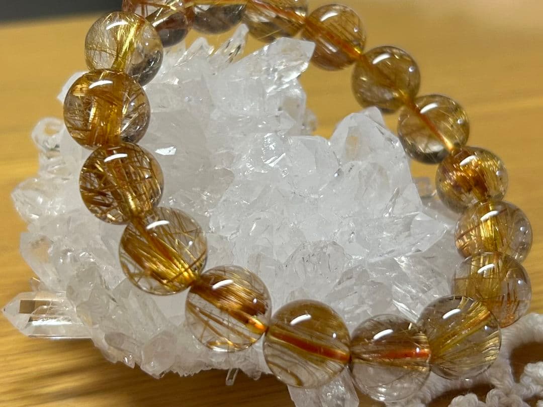 ルチルクォーツ 天然石ブレスレット 超高品質　12ミリ玉
