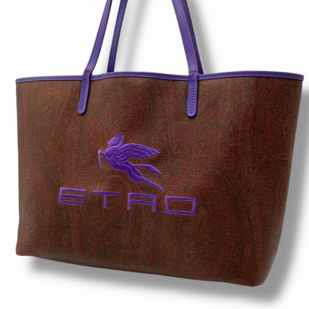 良品 ETRO エトロ ペガサス ペイズリー トートバッグ バッグ A4 ロゴ