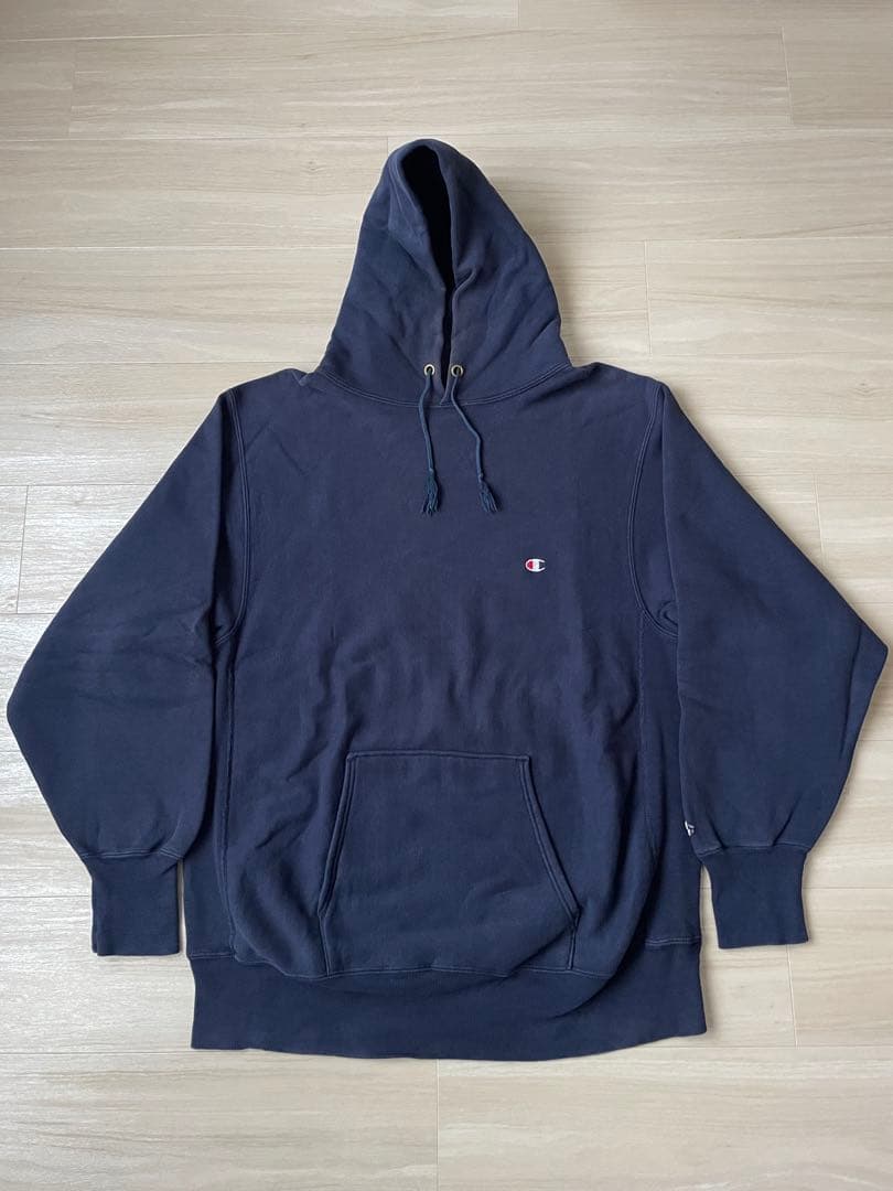 90s チャンピオン USA製 リバースウィーブ パーカー 美品 XL ネイビー